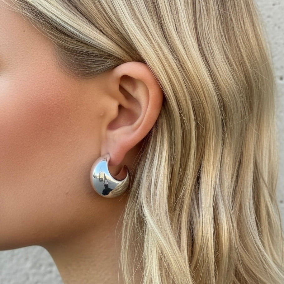 CHUNKY MOON EARRINGS Silver