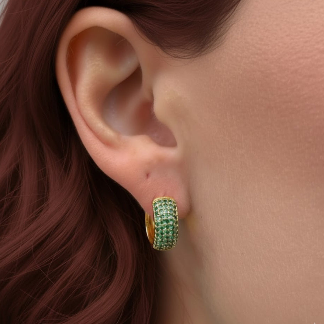 GREEN PAVÉ EARRINGS Gold