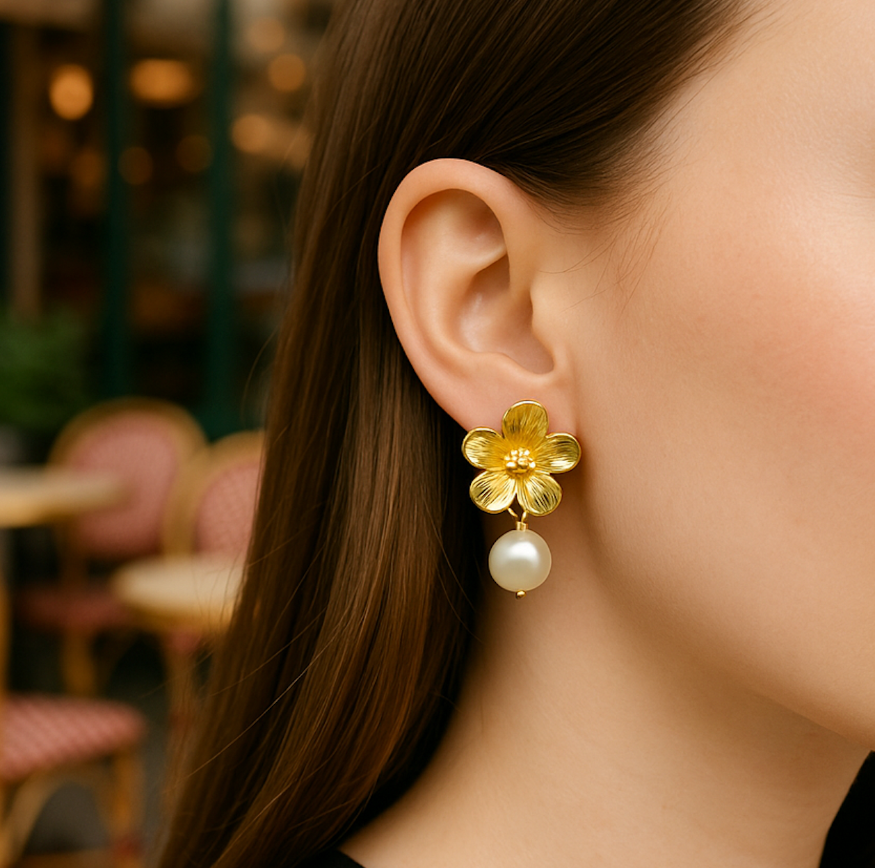 FLOWER PEARL EARRINGS Gold