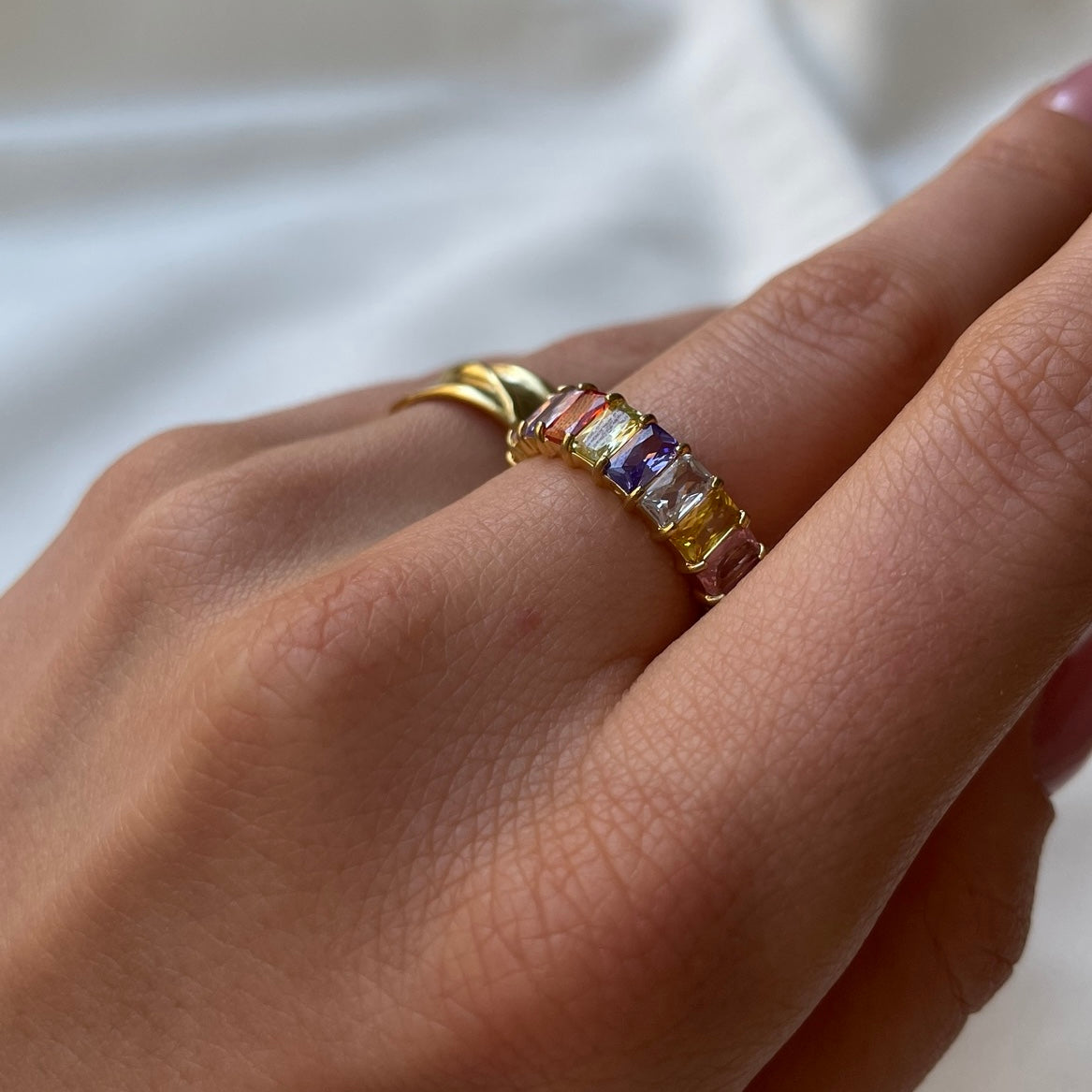 MULTICOLOR BAGUETTE RING Gold