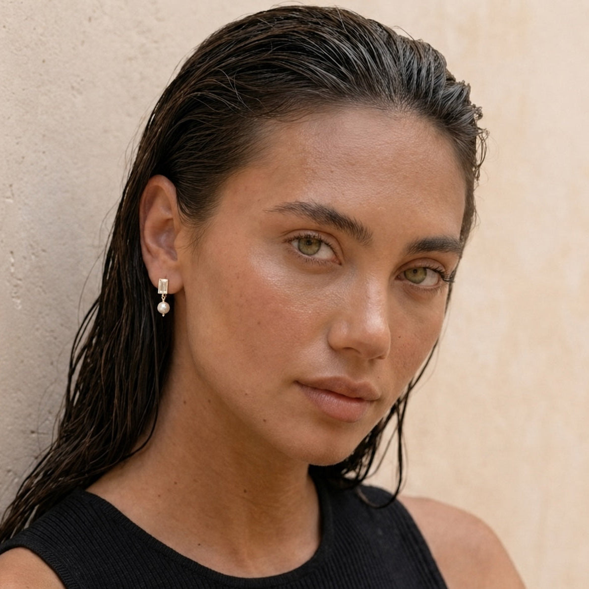 BAGUETTE PEARL STUDS Silver