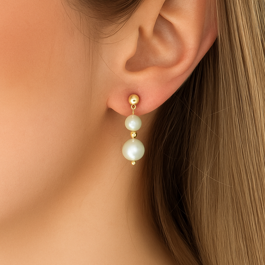 DUO PEARL DROP EARRINGS Gold