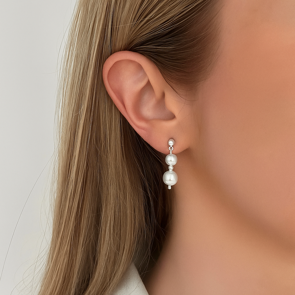 DUO PEARL DROP EARRINGS Silver
