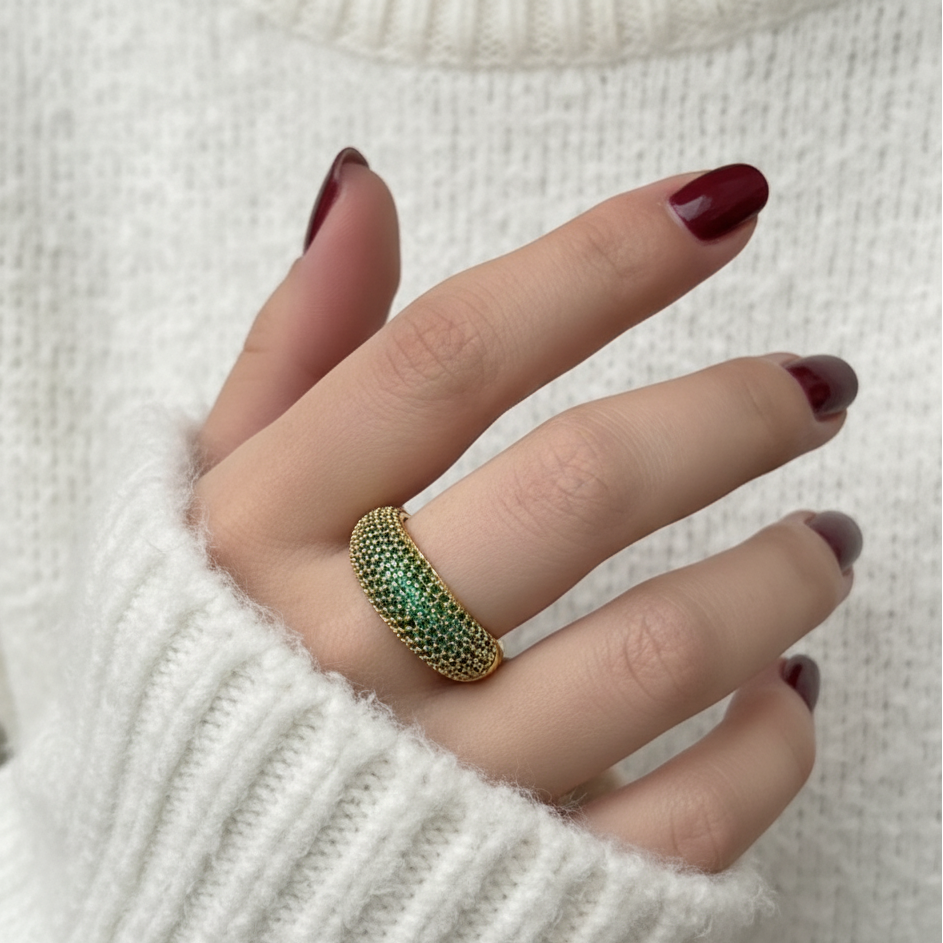 GREEN PAVÉ RING Gold