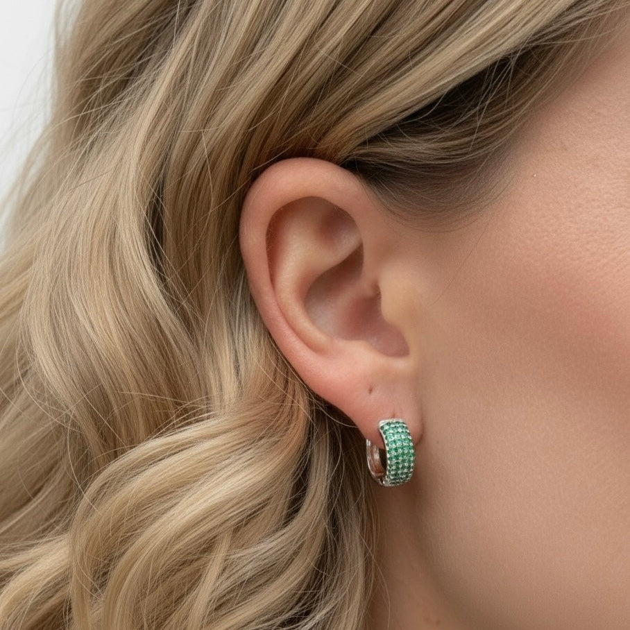GREEN PAVÉ EARRINGS Silver