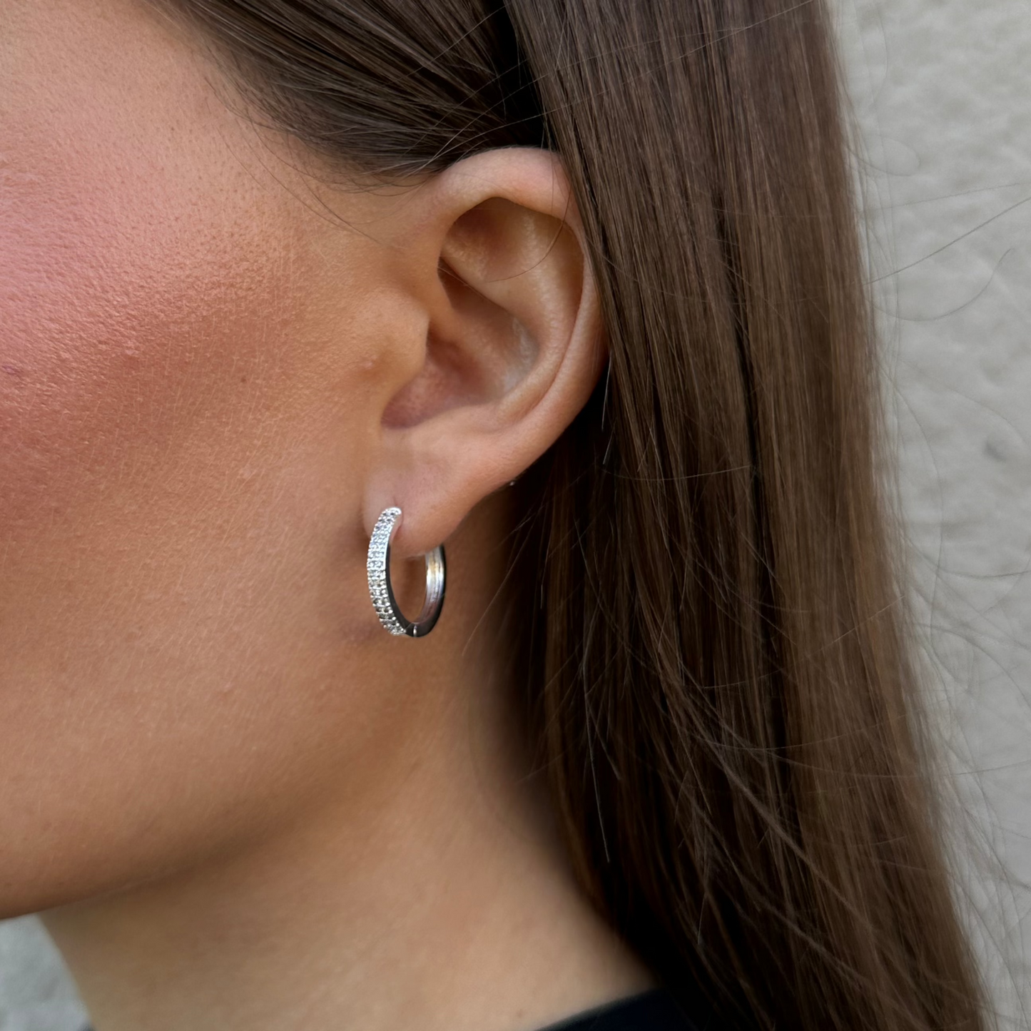 CLASSIC STONE HOOPS Silver 