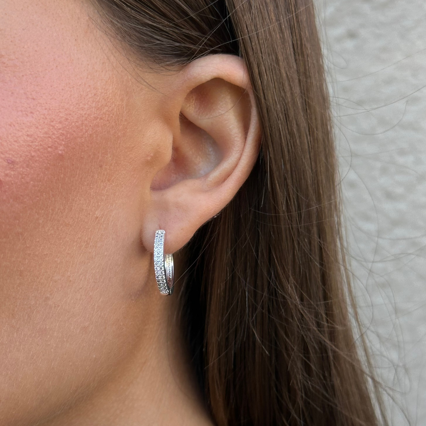 CLASSIC STONE HOOPS Silver 