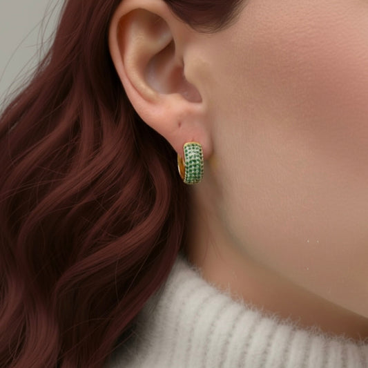 GREEN PAVÉ EARRINGS Gold