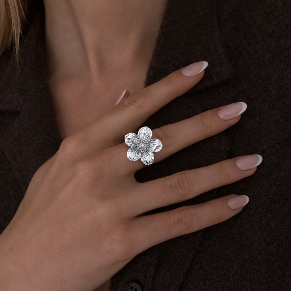 MIDI FLOWER RING Silver
