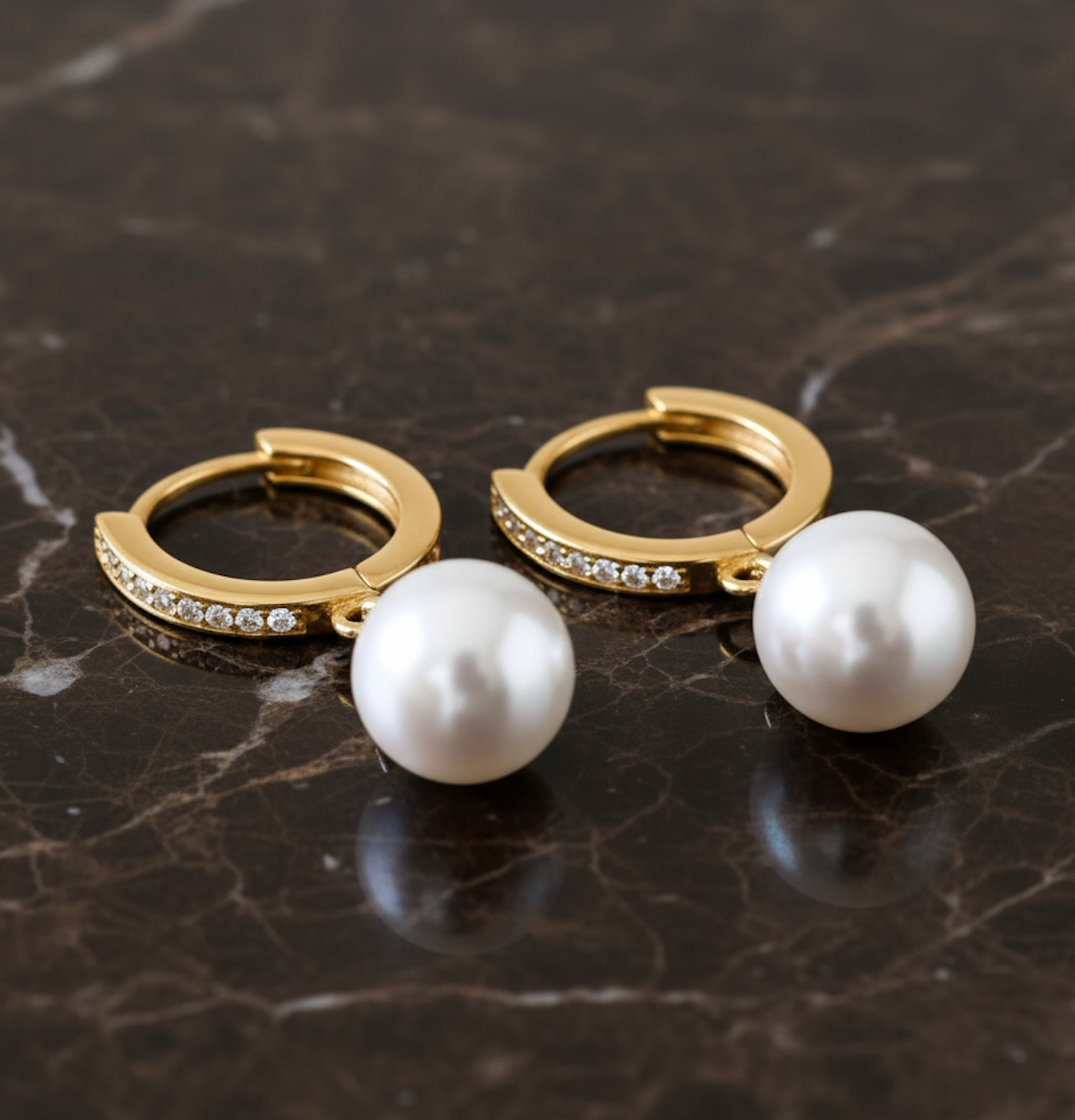 PEARL DROP HOOPS EARRINGS Gold