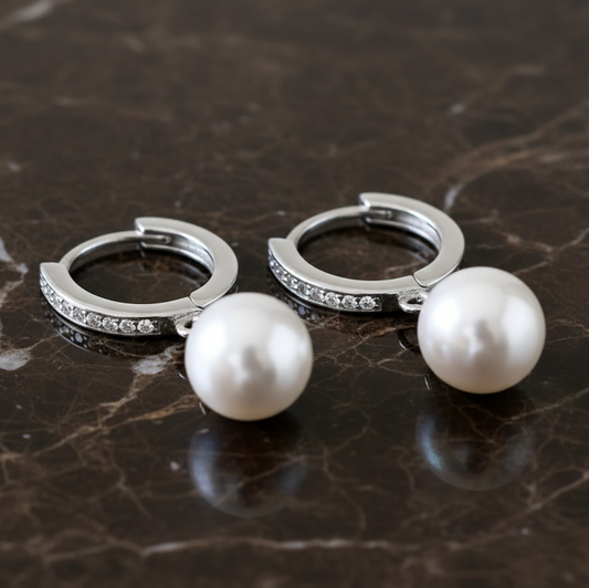PEARL DROP HOOPS EARRINGS Silver