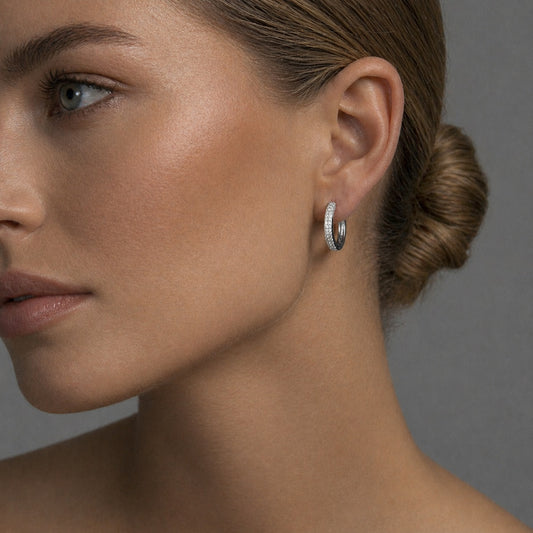 CLASSIC STONE HOOPS EARRINGS silver