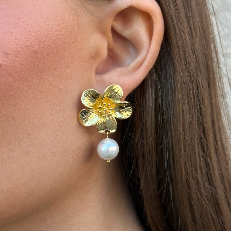 FLOWER PEARL EARRINGS Gold