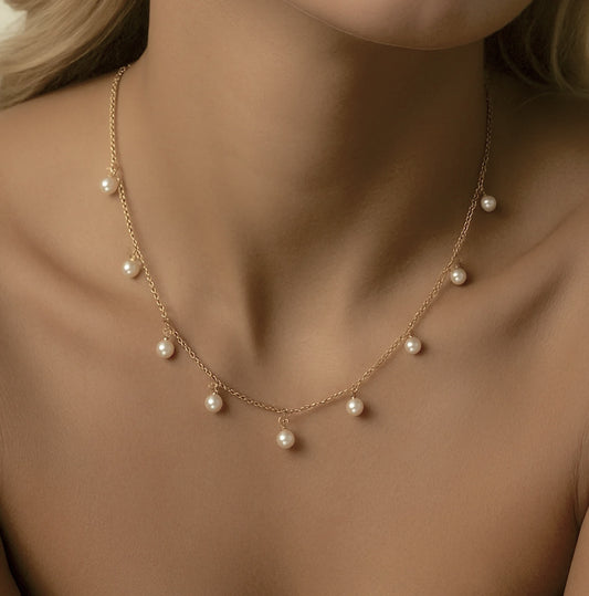 THIN PEARL NECKLACE Gold