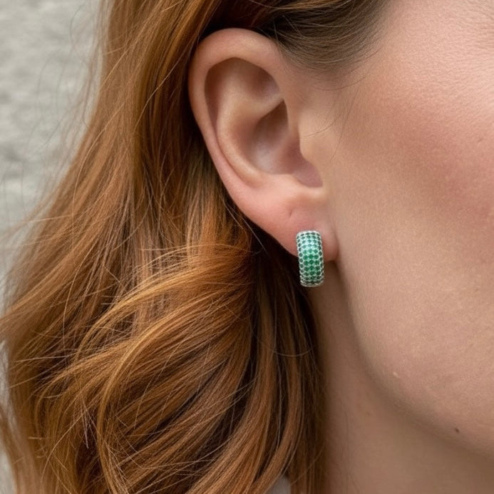 GREEN PAVÉ EARRINGS Silver