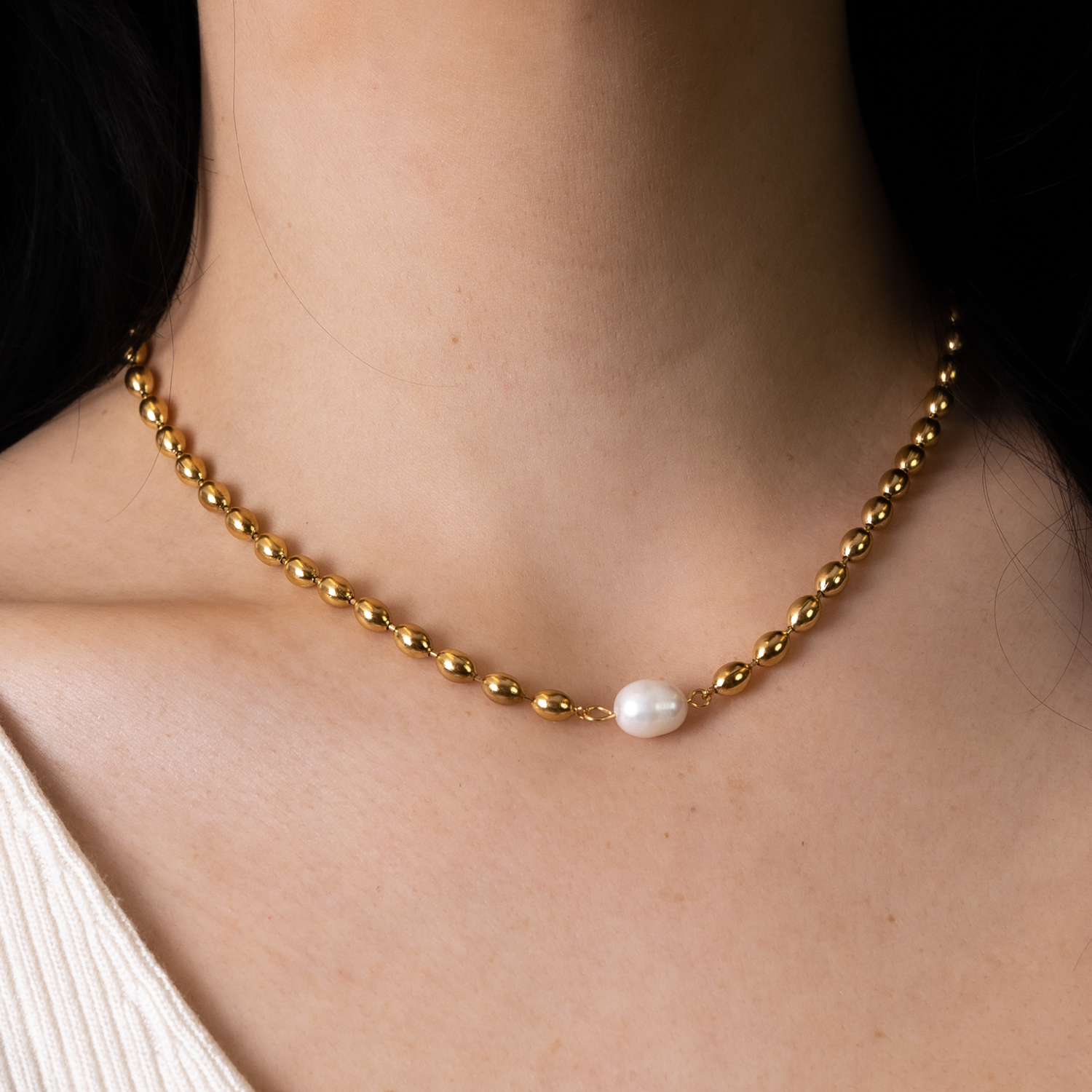 新しいスタイル HYEON pearl chain pierce K18GP / gold ピアス(両耳用